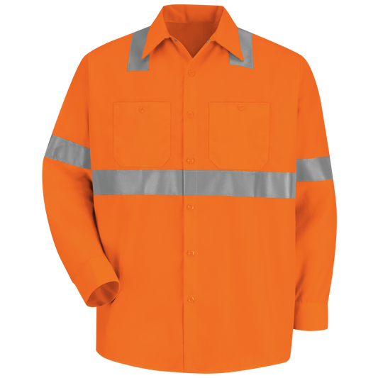 Red Kap Men's Hi-Visibility Orange Long Sleeve Work Shirt - Type R, Class 2