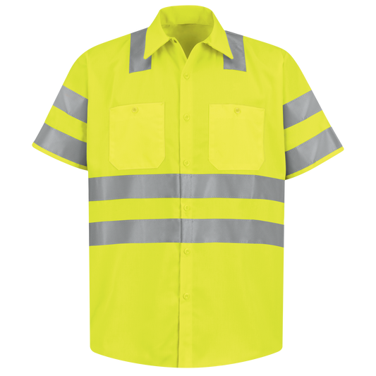 Red Kap Men's Hi-Visibility Short Sleeve Work Shirt - Type R, Class 3-Fluorescent Yellow