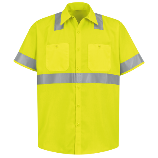 Red Kap Men's Hi-Visibility Yellow Short Sleeve Work Shirt - Type R, Class 2-Fluorescent Yellow