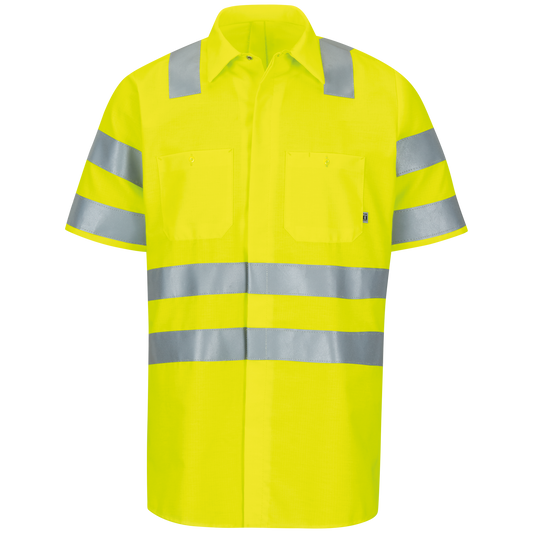 Red Kap Short Sleeve Hi-Visibility Ripstop Work Shirt with MIMIX® + OilBlok, Type R Class 3-Fluorescent Yellow