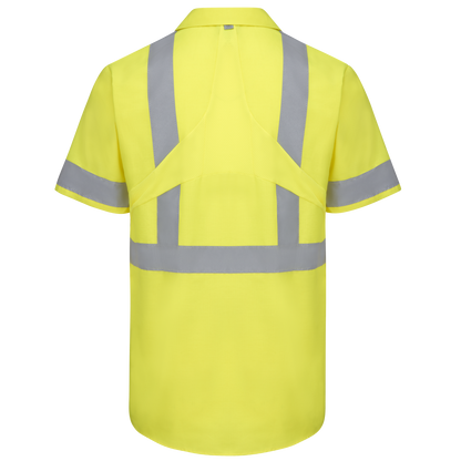 Red Kap Short Sleeve Hi-Visibility Ripstop Work Shirt with MIMIX® + OilBlok, Type R Class 2-Fluorescent Yellow