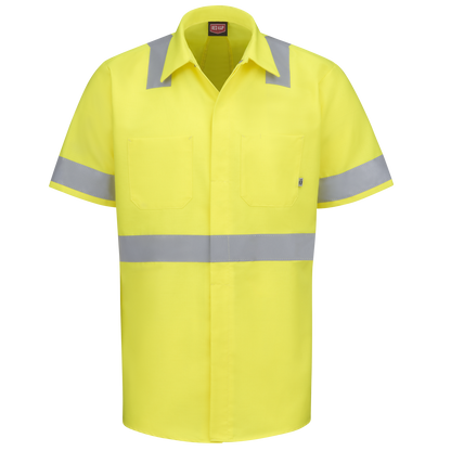 Red Kap Short Sleeve Hi-Visibility Ripstop Work Shirt with MIMIX® + OilBlok, Type R Class 2-Fluorescent Yellow