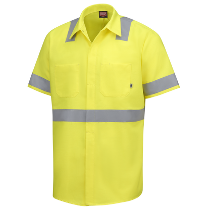 Red Kap Short Sleeve Hi-Visibility Ripstop Work Shirt with MIMIX® + OilBlok, Type R Class 2-Fluorescent Yellow