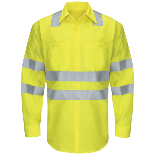 Red Kap Men's Hi-Visibility Long Sleeve Ripstop Work Shirt - Type R, Class 3