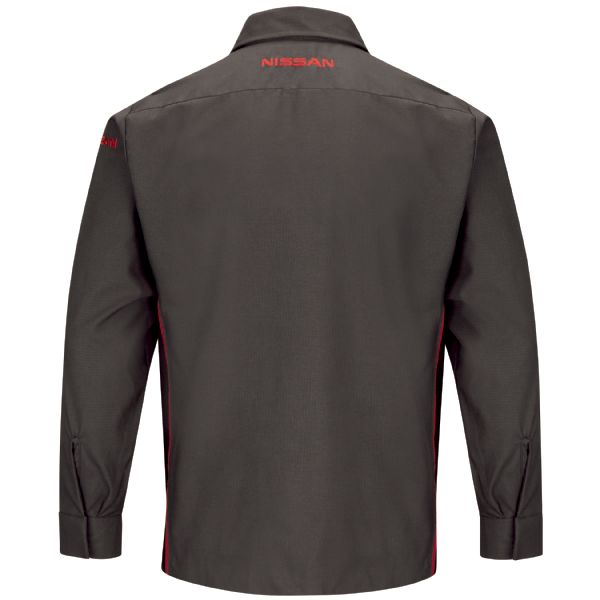 Nissan Long Sleeve Technician Shirt - Charcoal / Black With Red Striping - SY14NS - Small / Regular Body Nissan Long Sleeve Technician Shirt - Charcoal / Black With Red Striping - SY14NS - Small / Regular Body
