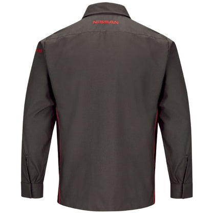 Nissan Long Sleeve Technician Shirt - Charcoal / Black With Red Striping