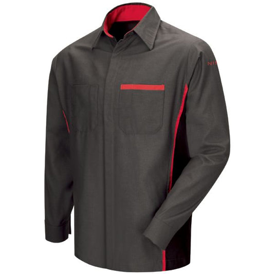 Nissan Long Sleeve Technician Shirt - Charcoal / Black With Red Striping