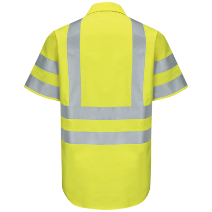 Red  Kap Men's Hi-Visibility Short Sleeve Ripstop Work Shirt - Type R, Class 3