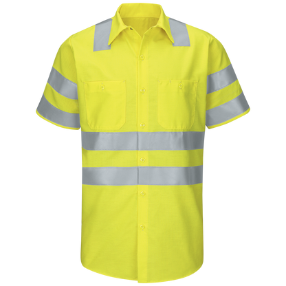 Red  Kap Men's Hi-Visibility Short Sleeve Ripstop Work Shirt - Type R, Class 3