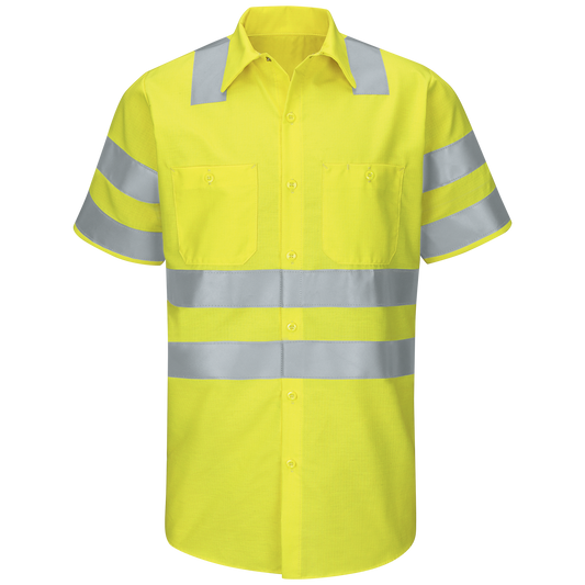 Red  Kap Men's Hi-Visibility Short Sleeve Ripstop Work Shirt - Type R, Class 3