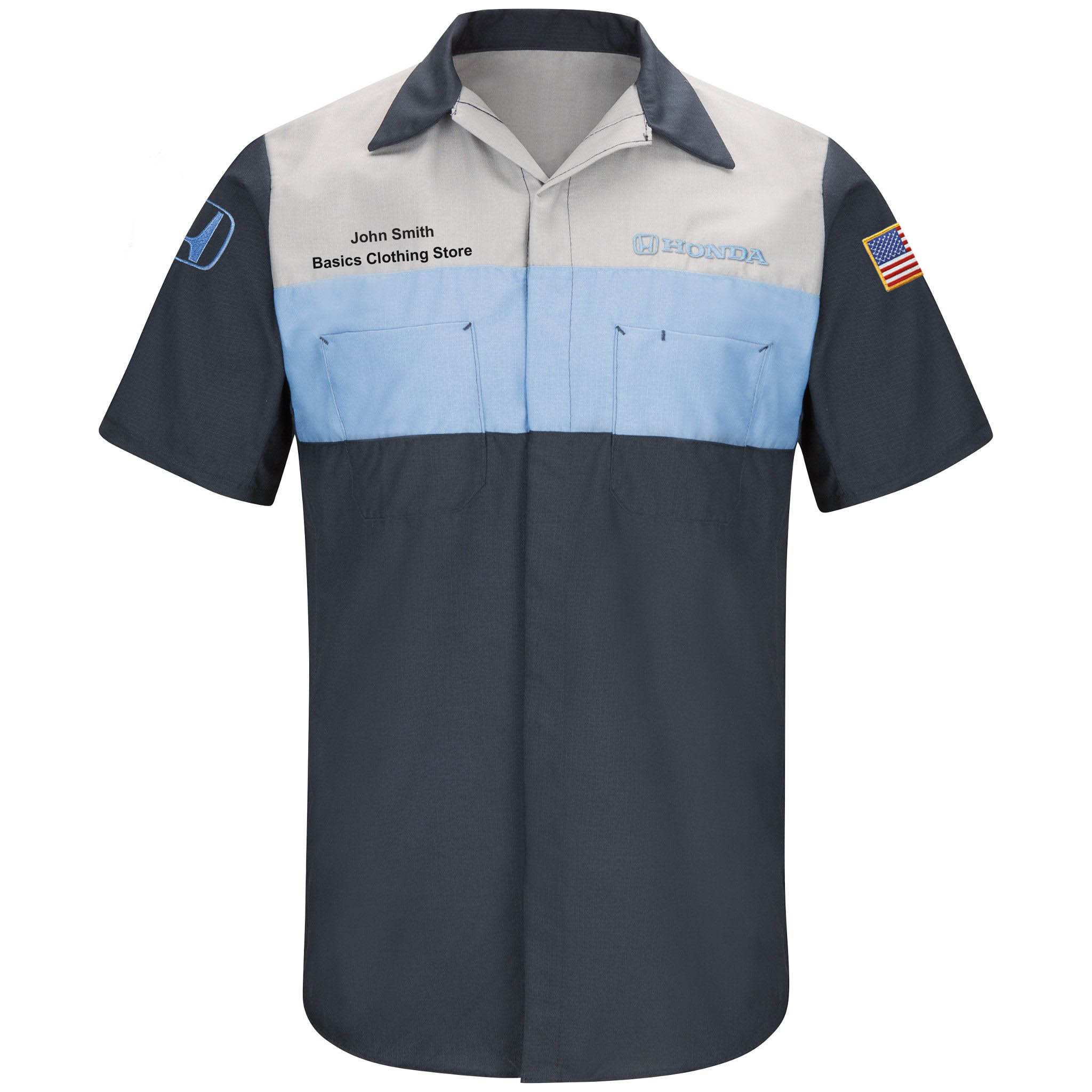 Honda® Short Sleeve Technician Shirt - Navy/Lt. Grey/Honda Blue