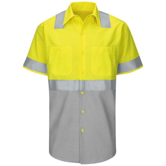 Red Kap Men's High Visibility Short Sleeve Color Block Ripstop Work Shirt - Type R, Class 2