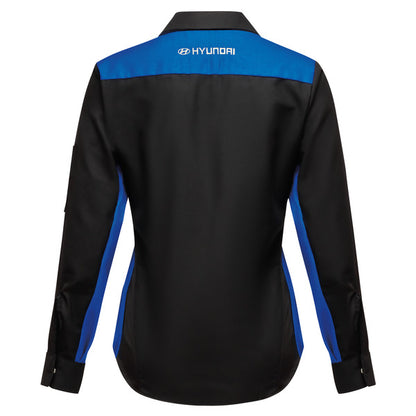 Hyundai® Female Long Sleeve Technician Shirt - Black/Royal Blue