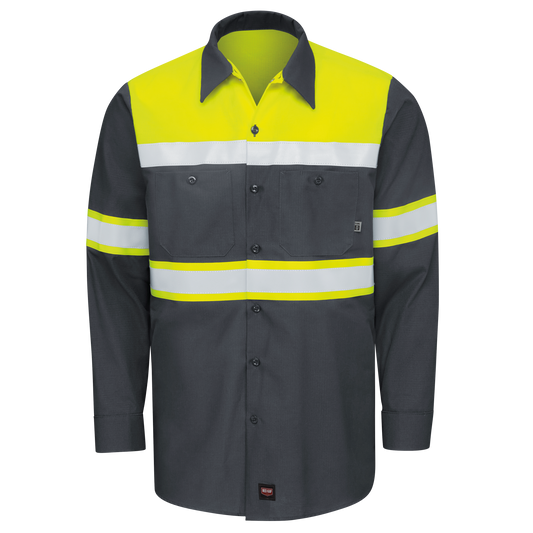 Red Kap Hi-Visibility Long Sleeve Color Block Ripstop Work Shirt - Type O, Class 1