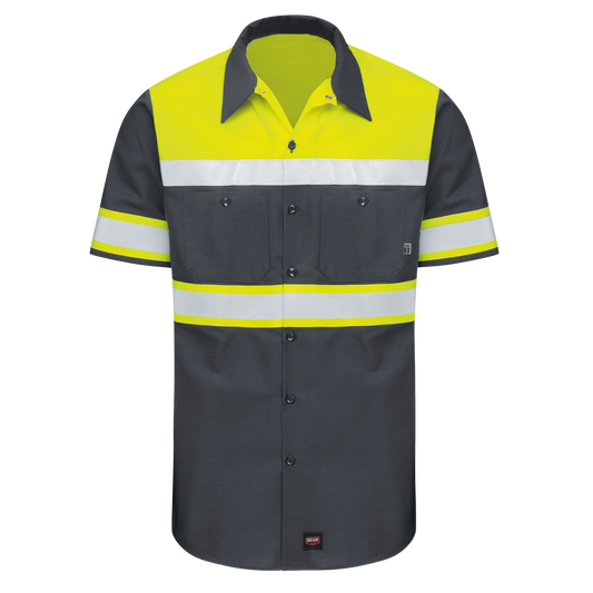 Red Kap Men's Hi-Visibility Short Sleeve Color Block Ripstop Work Shirt - Type O, Class 1