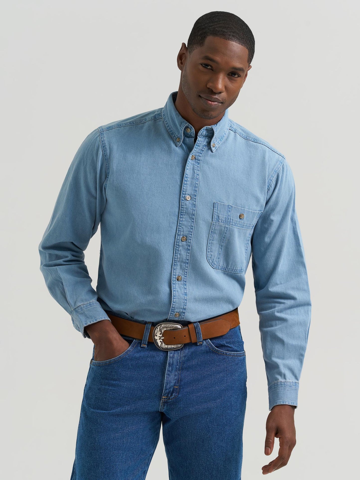Wrangler Rugged Wear® Denim Basic Shirt - Stonewash - RAL08DM