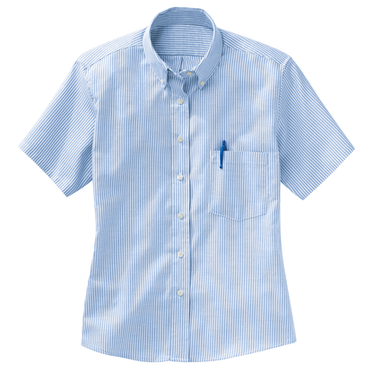 Red Kap Women's Short Sleeve Executive Oxford Dress Shirt-Blue / White Stripe