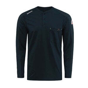 Bulwark Men's Flex Long Sleeve Knit Henley Shirt  - STL2- Color : Black - Charcoal - Khaki - Light Blue - Navy - Red - Basics Clothing Store