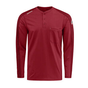 Bulwark Men's Flex Long Sleeve Knit Henley Shirt  - STL2- Color : Black - Charcoal - Khaki - Light Blue - Navy - Red - Basics Clothing Store