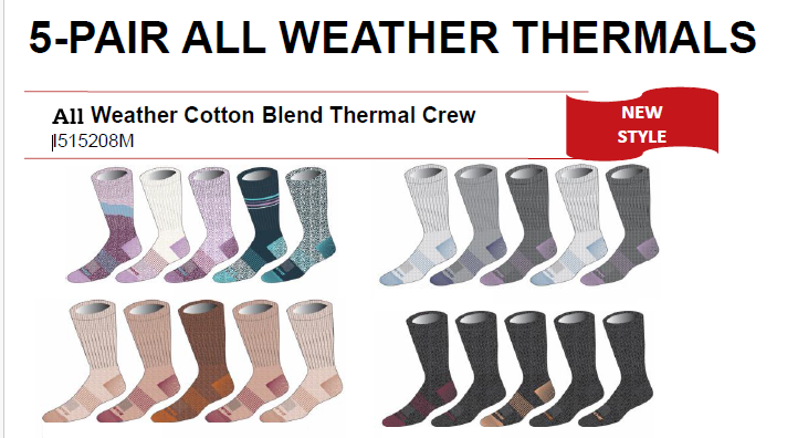 Dickie's 5-PAIR ALL WEATHER THERMALS All Weather Cotton Blend Thermal Crew New Style (I515208M)