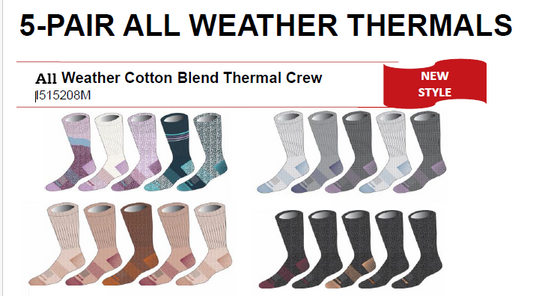 Dickie's 5-PAIR ALL WEATHER THERMALS All Weather Cotton Blend Thermal Crew New Style (I515208M)
