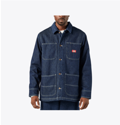 Dickies MENS DENIM BLANKET LINED CHORE COAT-A861B-RNB-(RINSED INDIGO BLUE)