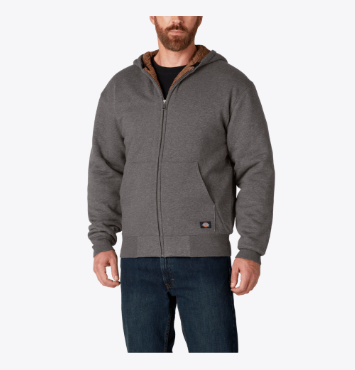 DICKIES MENS SHERPA LINED FULL-ZIP FLEECE HOODIE W/DWR-TW457-DH(DARK HEATHER GREY)