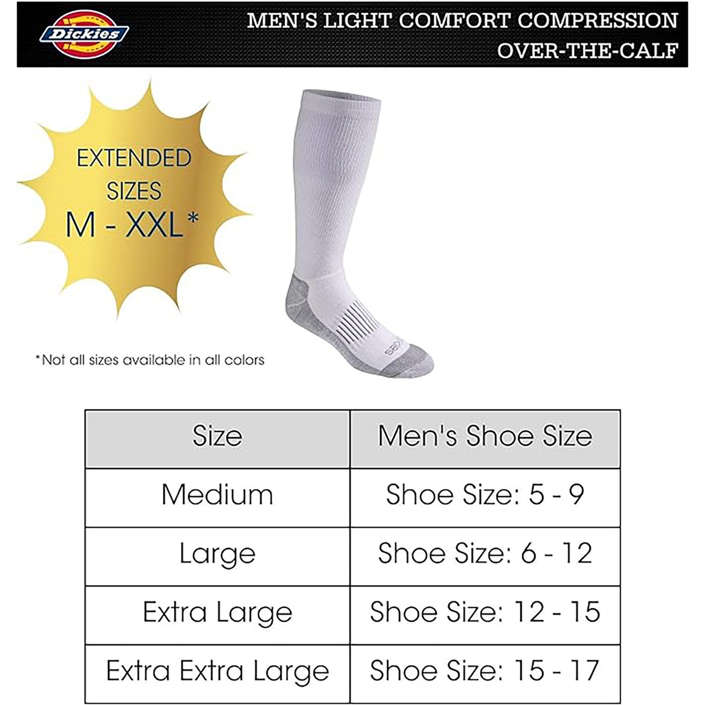 Dickies Men's 2 Packs Comfort Compression Light Weight Crew Socks, Sizes 6-12