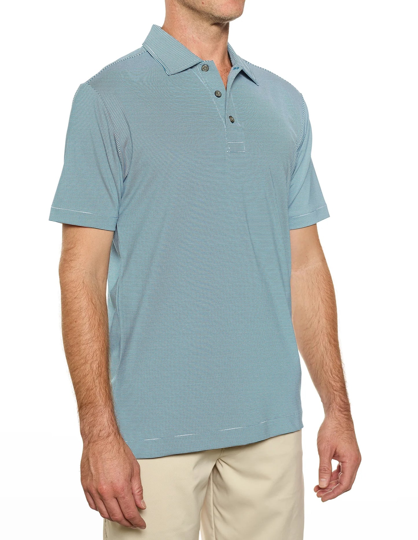 Pro Celebrity Men's Windsor Mini-Feeder Stripe Polo Shirt, Ocean Teal, 2X-Large (Clearance)