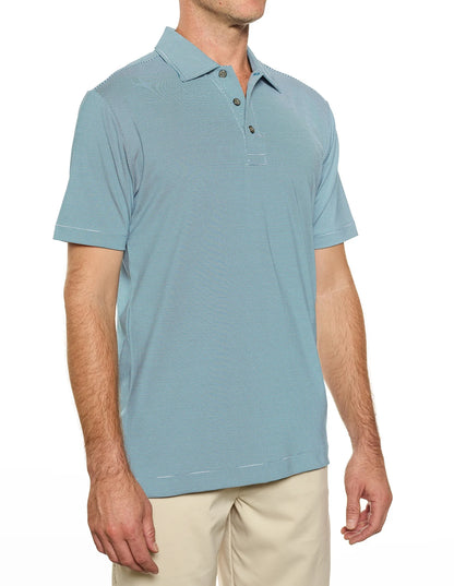 Pro Celebrity Men's Windsor Mini-Feeder Stripe Polo Shirt, Ocean Teal, 2X-Large (Clearance)