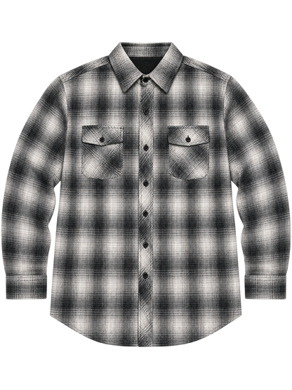 Burnside B8285 - Men's Black & Grey Plaid Flannel Button-Up Shirt - B8285