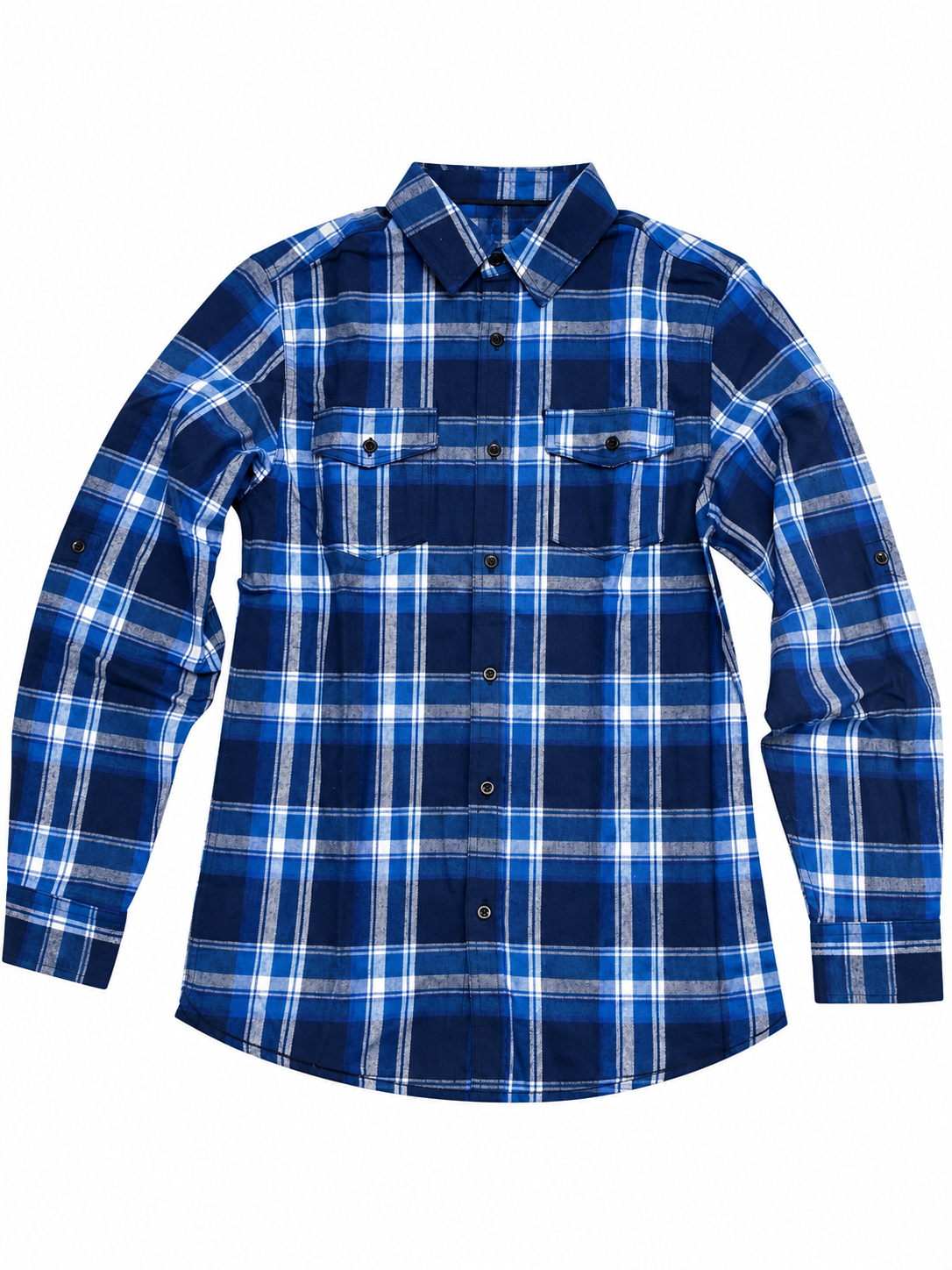 Burnside B8210 - Men's Blue / White Plaid Long Sleeve Flannel Shirt – Button-Up Casual Shirt - B8210 (Blue / White)