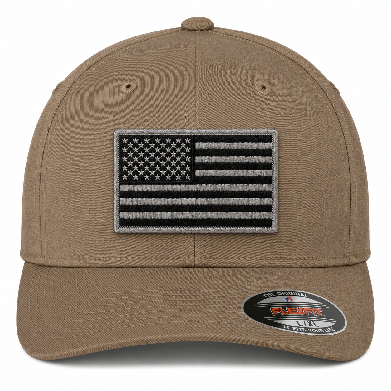 V-Flexfit® Cotton Twill Cap / American Flag Embroidered Patch