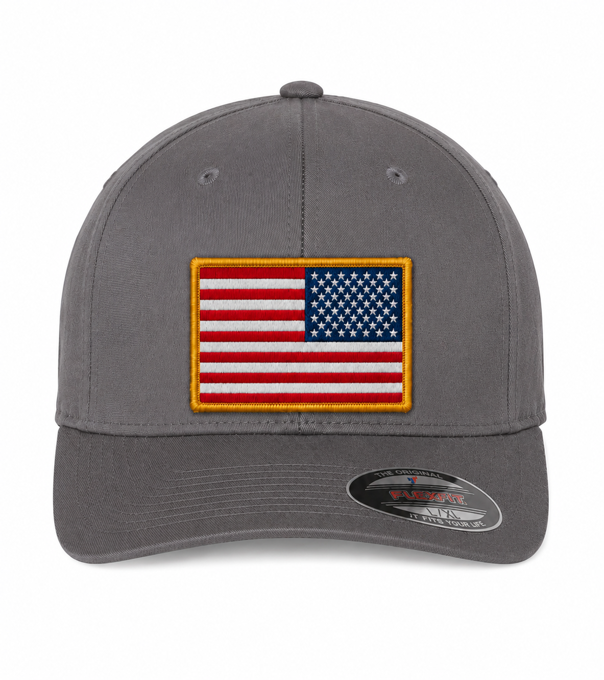 V-Flexfit® Cotton Twill Cap / American Flag Embroidered Patch