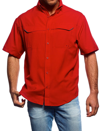 Pro Celebrity Men's Short Sleeve Pro Fishing Shirt, Scarlet, 4X-Large, (Clearance)