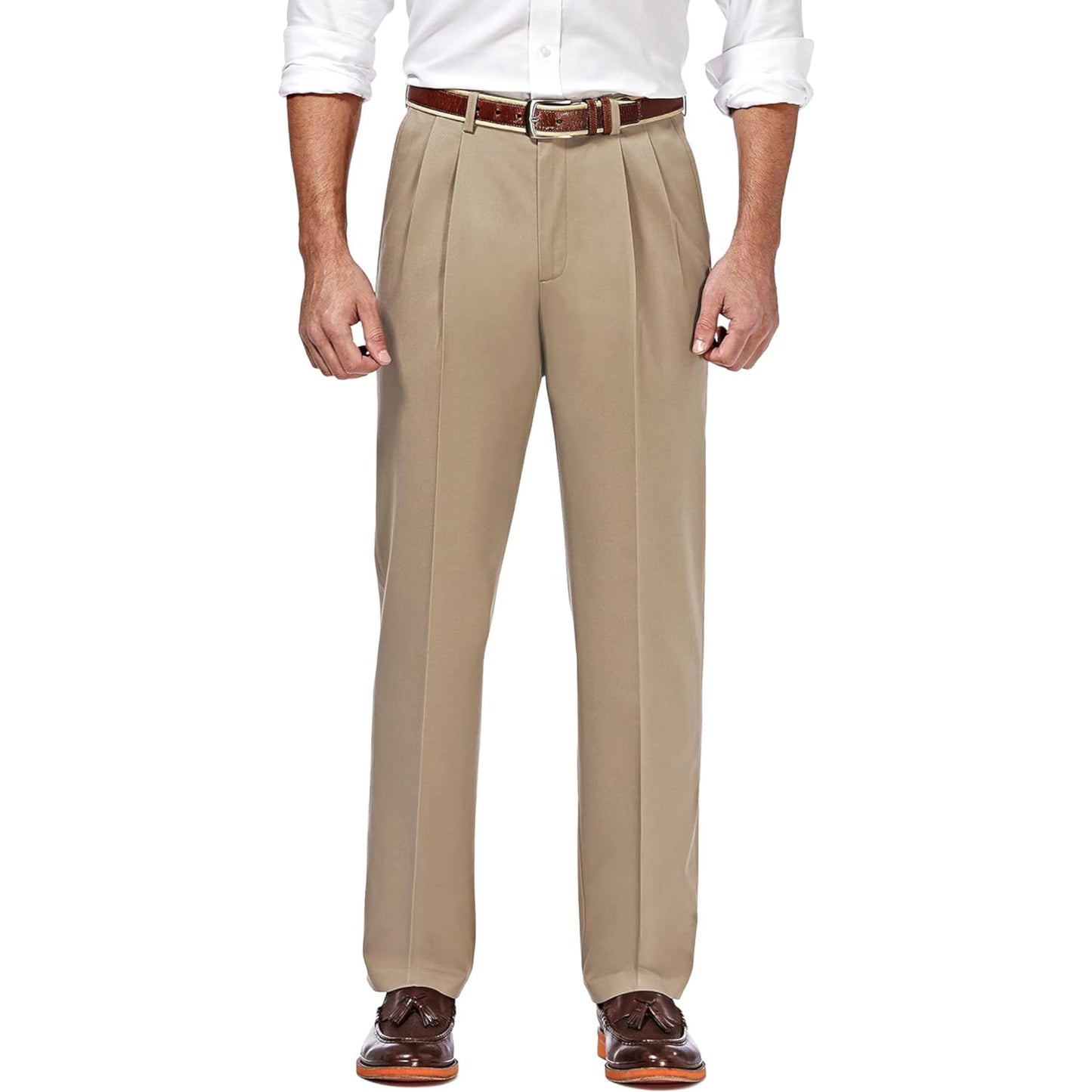 Haggar Men's Premium No Iron Khaki Classic Fit Pleat Front Regular and Big & Tall Sizes