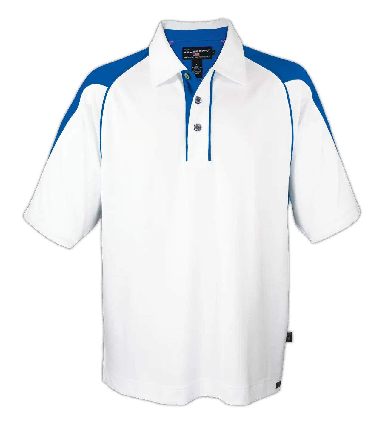 Pro Celebrity KTM186 Magnum Men's Polo Shirt, White & Royal, Medium (Clearance)