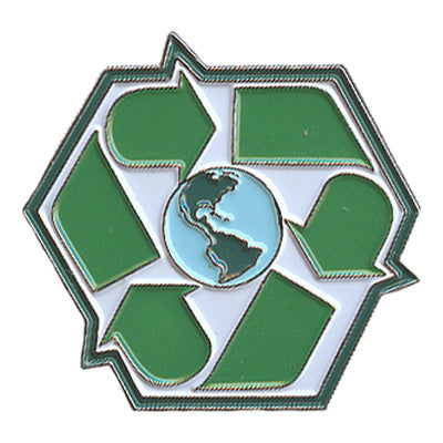 Recycle Symbol W/ World Pin