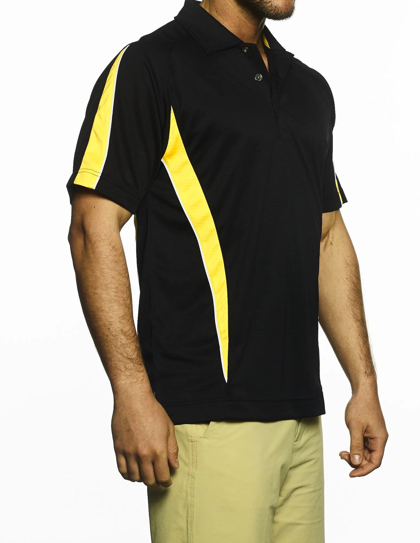 Pro Celebrity Men's S/S Phenom Polo, Black/White/Gold, Medium (Clearance)