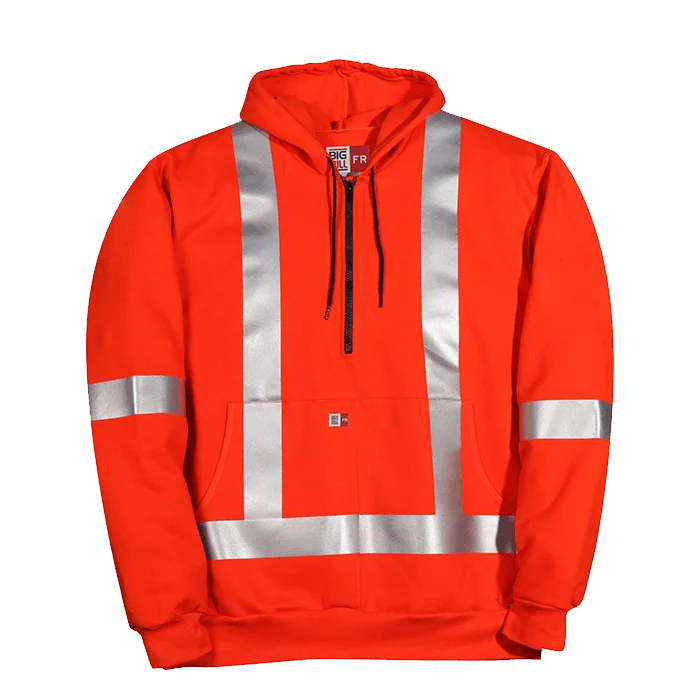 Big Bill Hooded Sweatshirt with Half-Zip and Reflective Material-RT26IT14-Orange