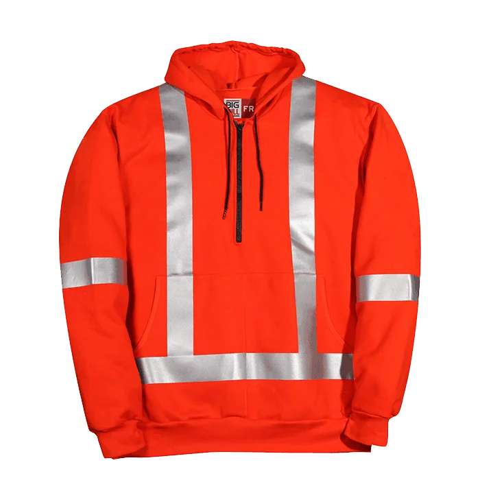 Big Bill Wind Resistant Hooded Sweatshirt with Half-Zip and Reflective Material- RT26WP12-Orange