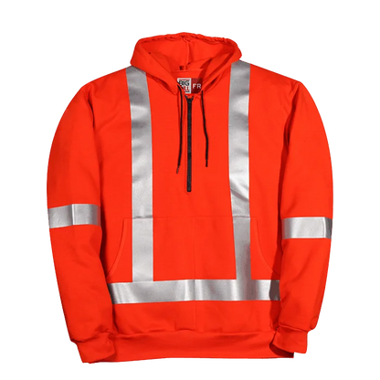 Big Bill Wind Resistant Hooded Sweatshirt with Half-Zip and Reflective Material-Orange -RT26WP12