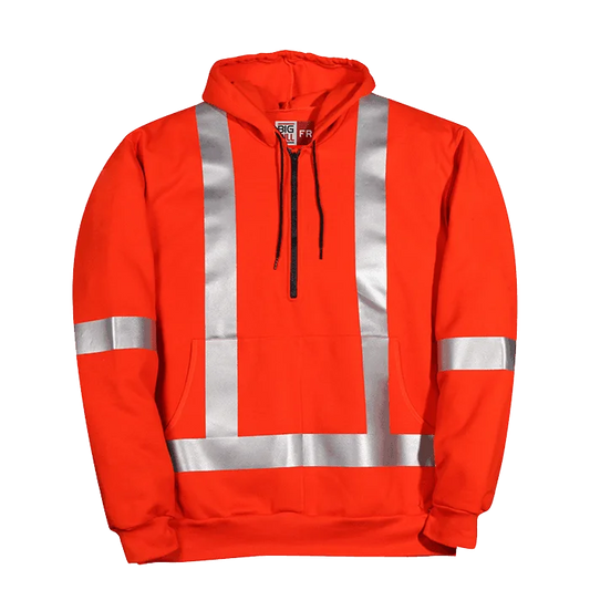 Big Bill Wind Resistant Hooded Sweatshirt with Half-Zip and Reflective Material- RT26WP12-Orange