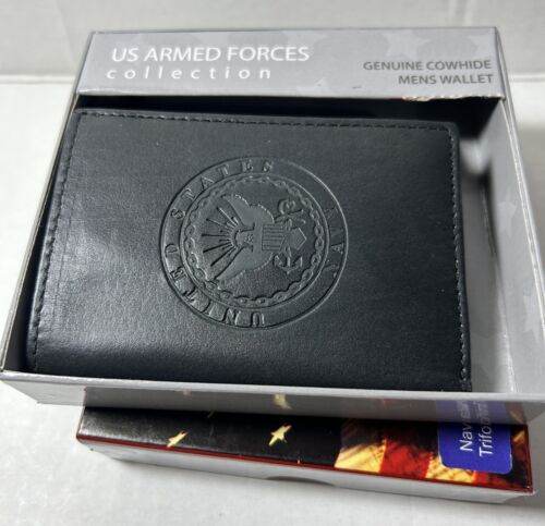 U.S. Navy Men's Cowhide Leather Trifold Wallet Black