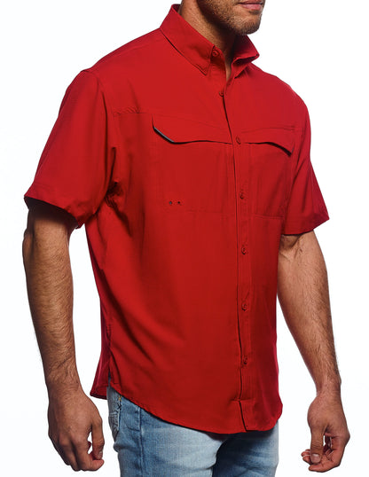 Pro Celebrity Men's Short Sleeve Pro Fishing Shirt, Scarlet, 4X-Large, (Clearance)