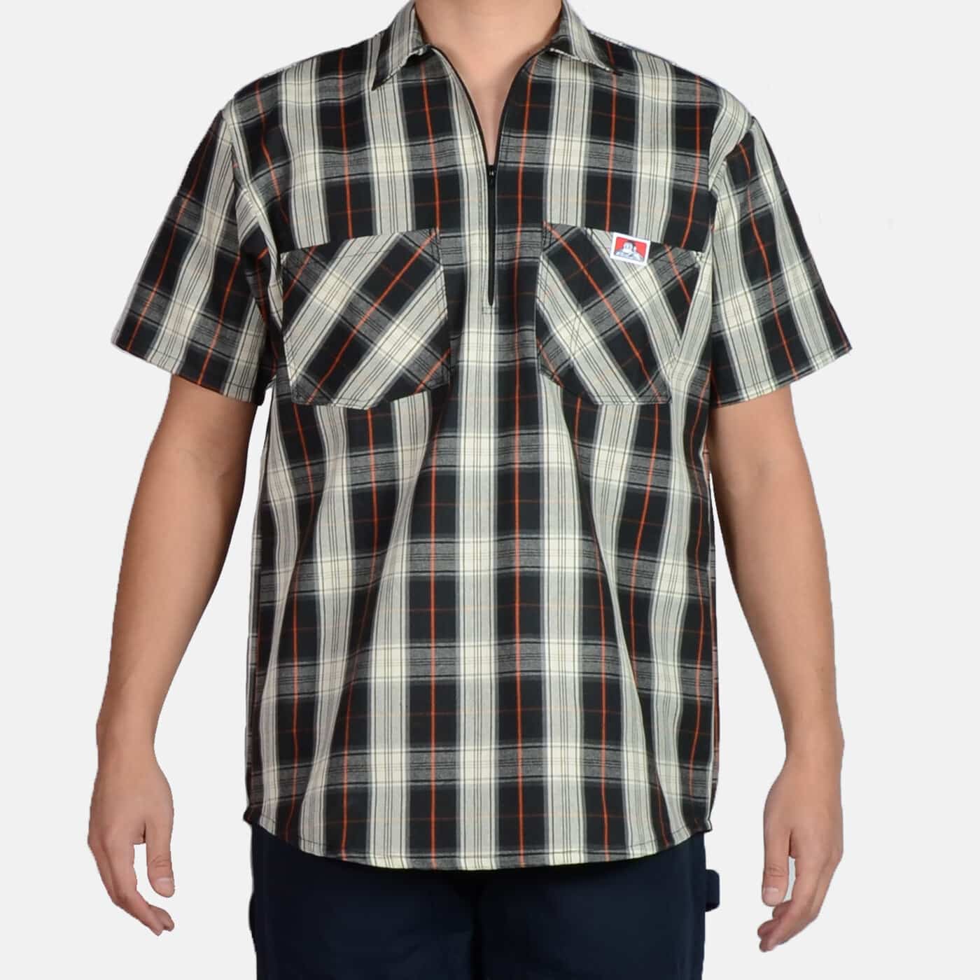 Short Sleeve Plaid, 1/2 Zip - basicsclothing